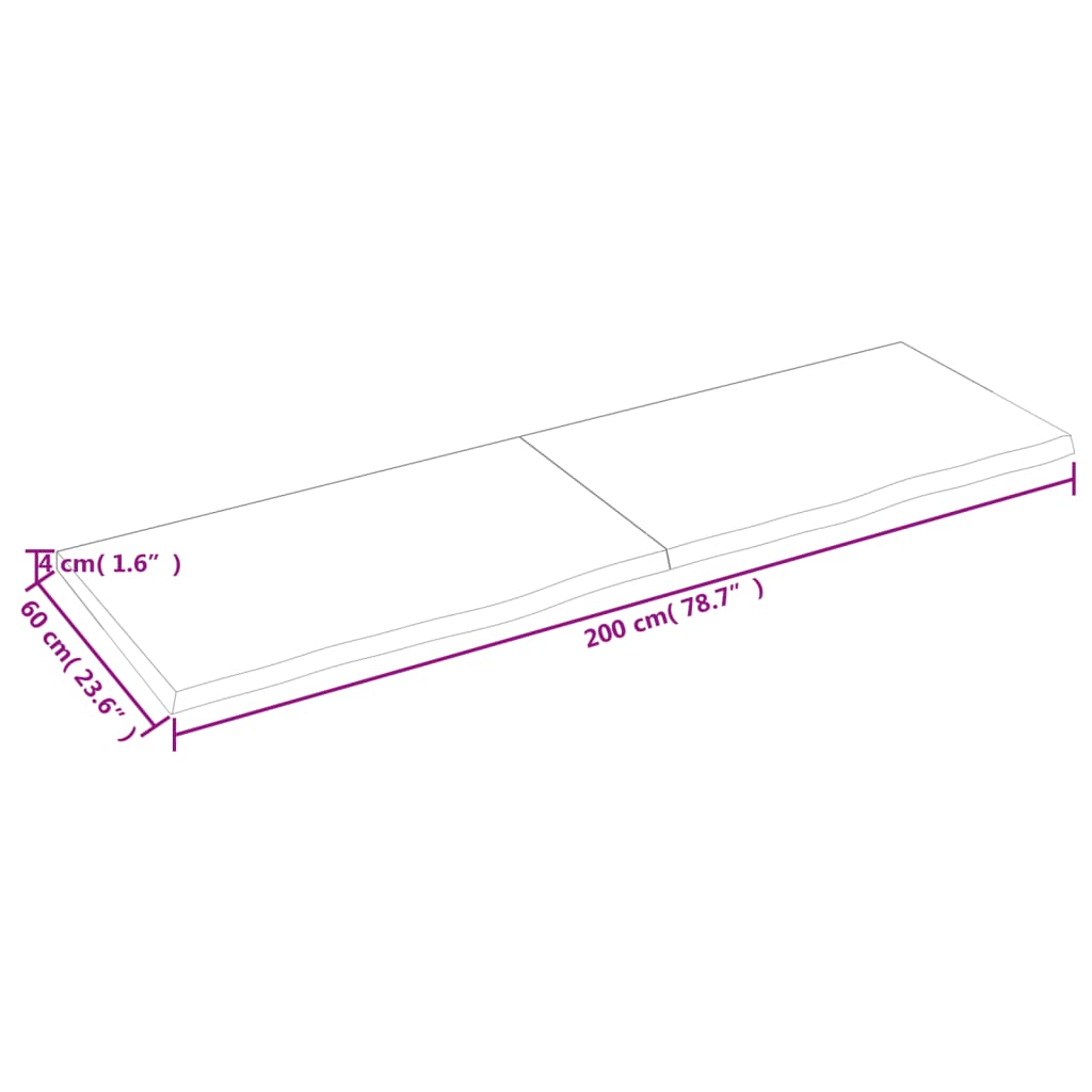 Wastafelblad 200x60x(2-4) cm behandeld massief hout lichtbruin