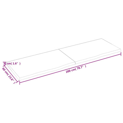 Wastafelblad 200x60x(2-4) cm behandeld massief hout lichtbruin