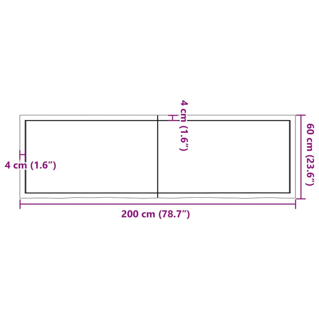 Wastafelblad 200x60x(2-4) cm behandeld massief hout lichtbruin