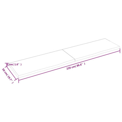 Wastafelblad 220x50x(2-4) cm behandeld massief hout lichtbruin