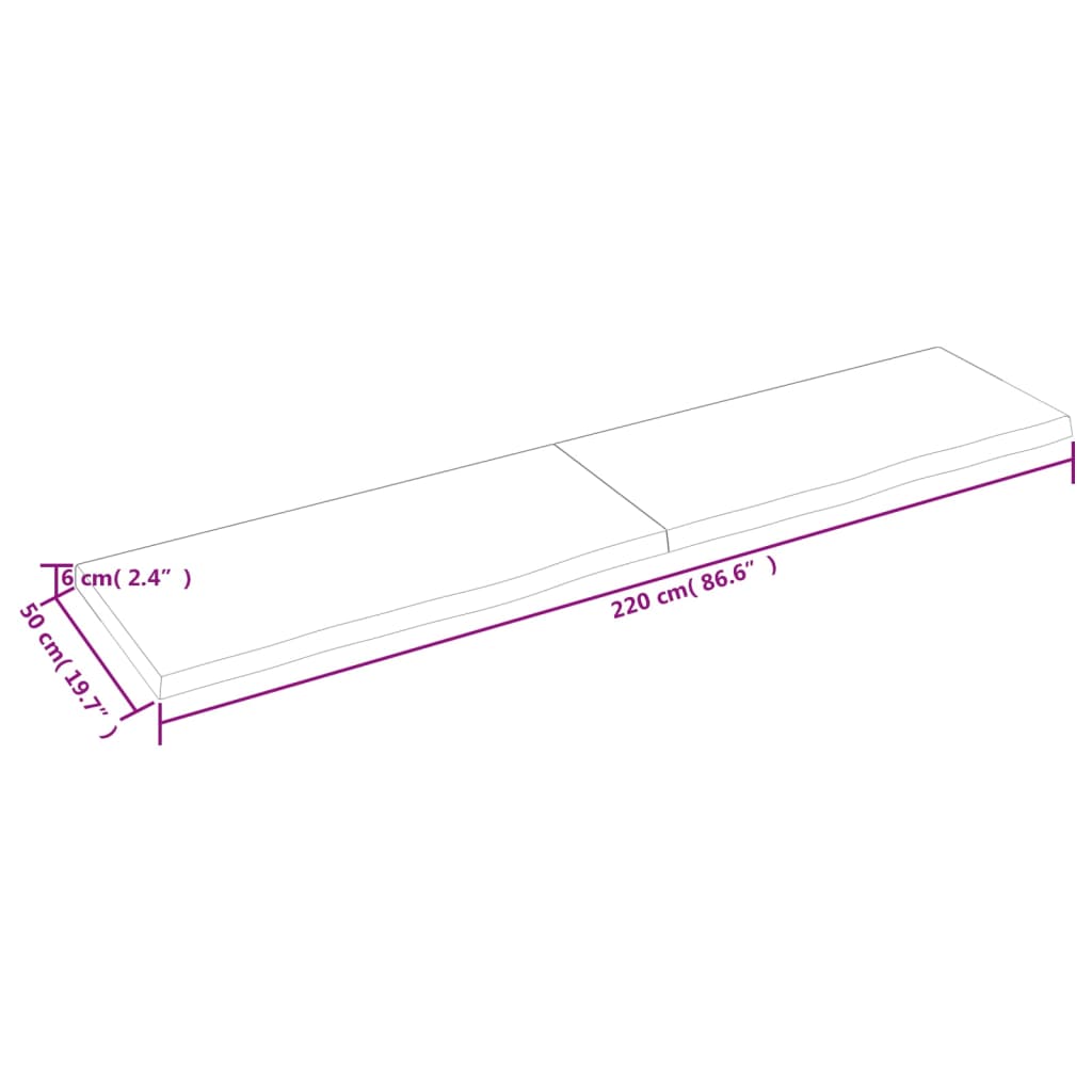 Wastafelblad 220x50x(2-6) cm behandeld massief hout lichtbruin