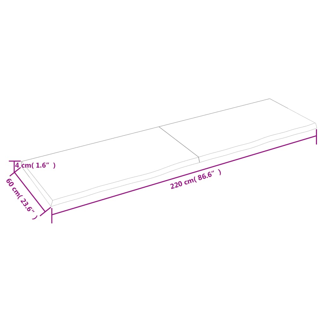 Wastafelblad 220x60x(2-4) cm behandeld massief hout lichtbruin