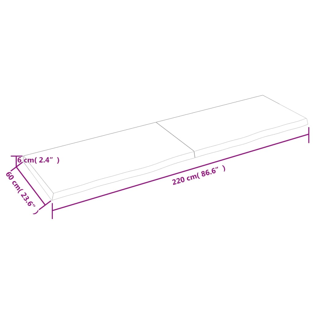 Wastafelblad 220x60x(2-6) cm behandeld massief hout lichtbruin