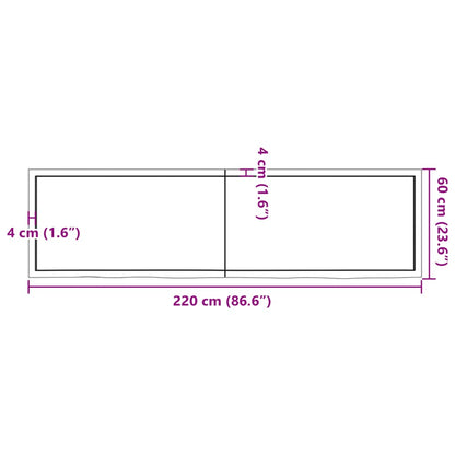 Wastafelblad 220x60x(2-6) cm behandeld massief hout lichtbruin