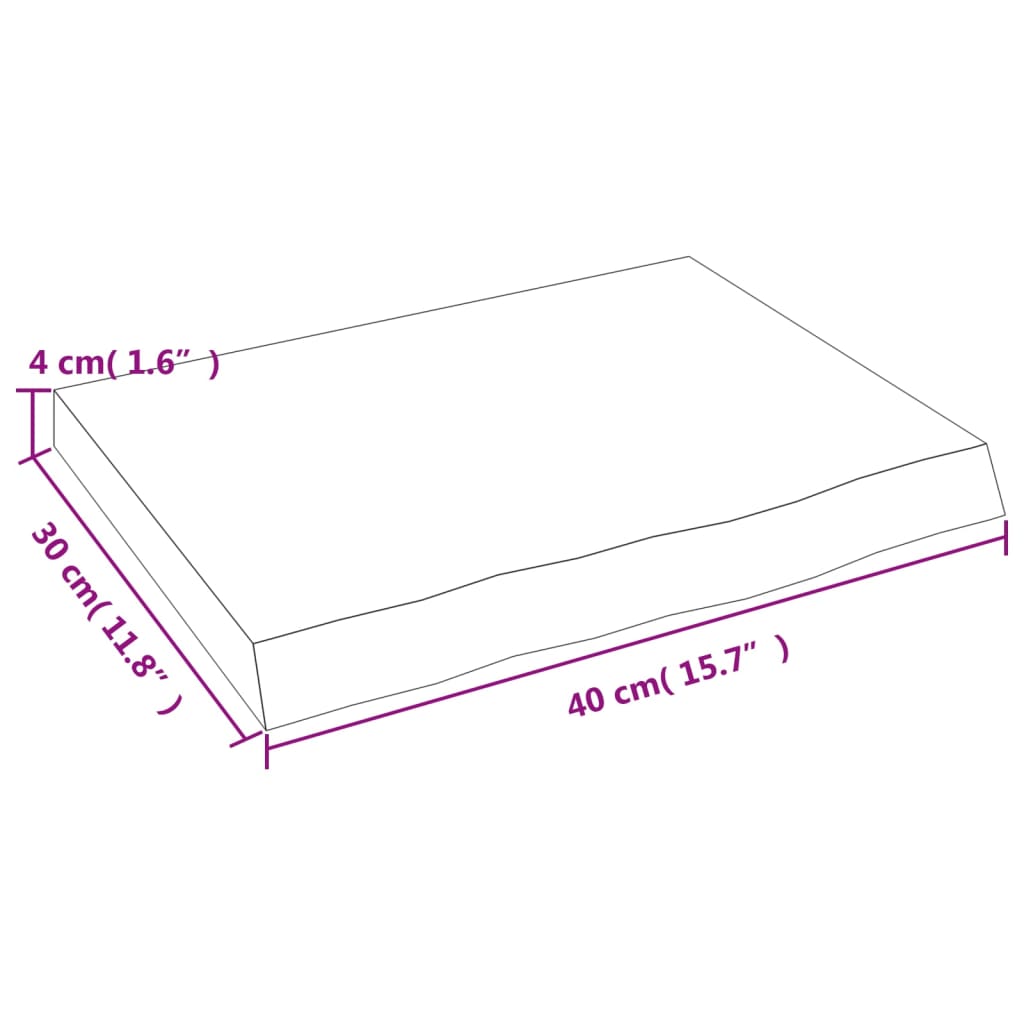 Wastafelblad 40x30x(2-4) cm behandeld massief hout donkerbruin