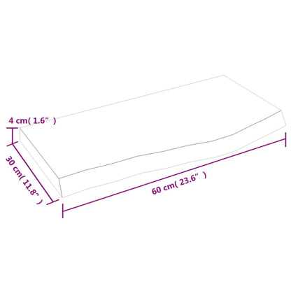 Wastafelblad 60x30x(2-4) cm behandeld massief hout donkerbruin