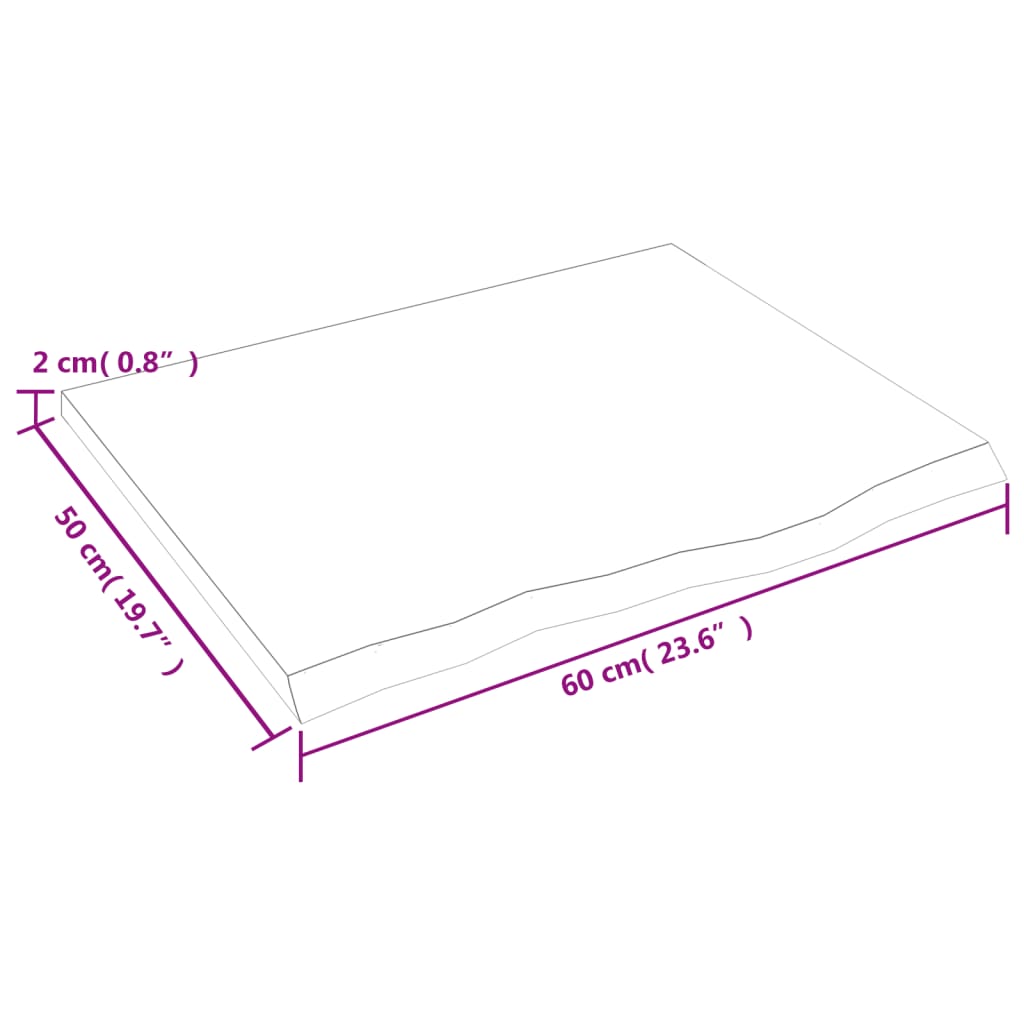 Wastafelblad 60x50x2 cm behandeld massief hout donkerbruin