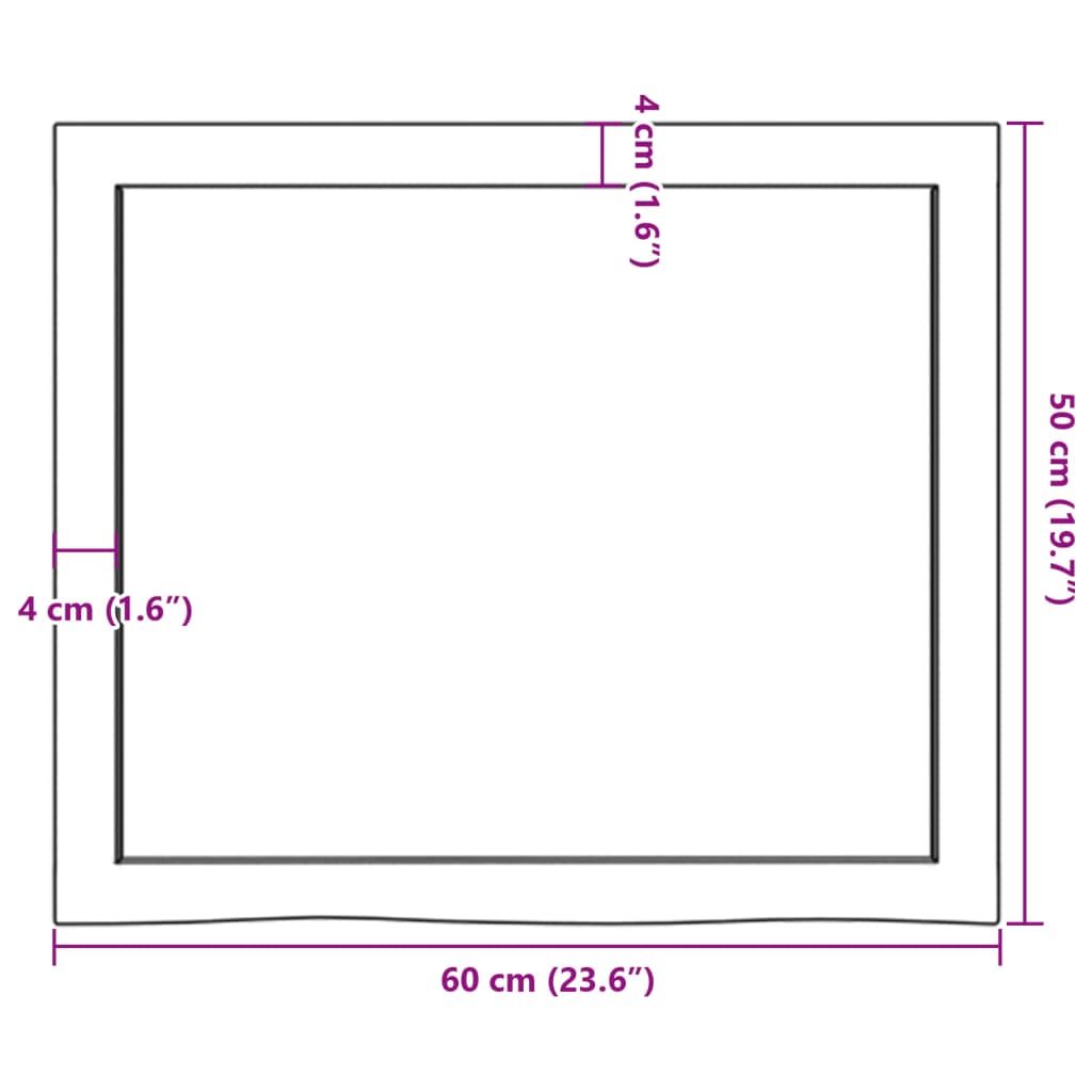 Wastafelblad 60x50x(2-6) cm behandeld massief hout donkerbruin