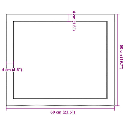 Wastafelblad 60x50x(2-6) cm behandeld massief hout donkerbruin