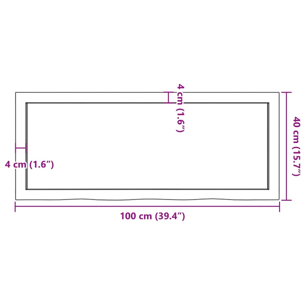 Wastafelblad 100x40x(2-4) cm behandeld massief hout donkerbruin