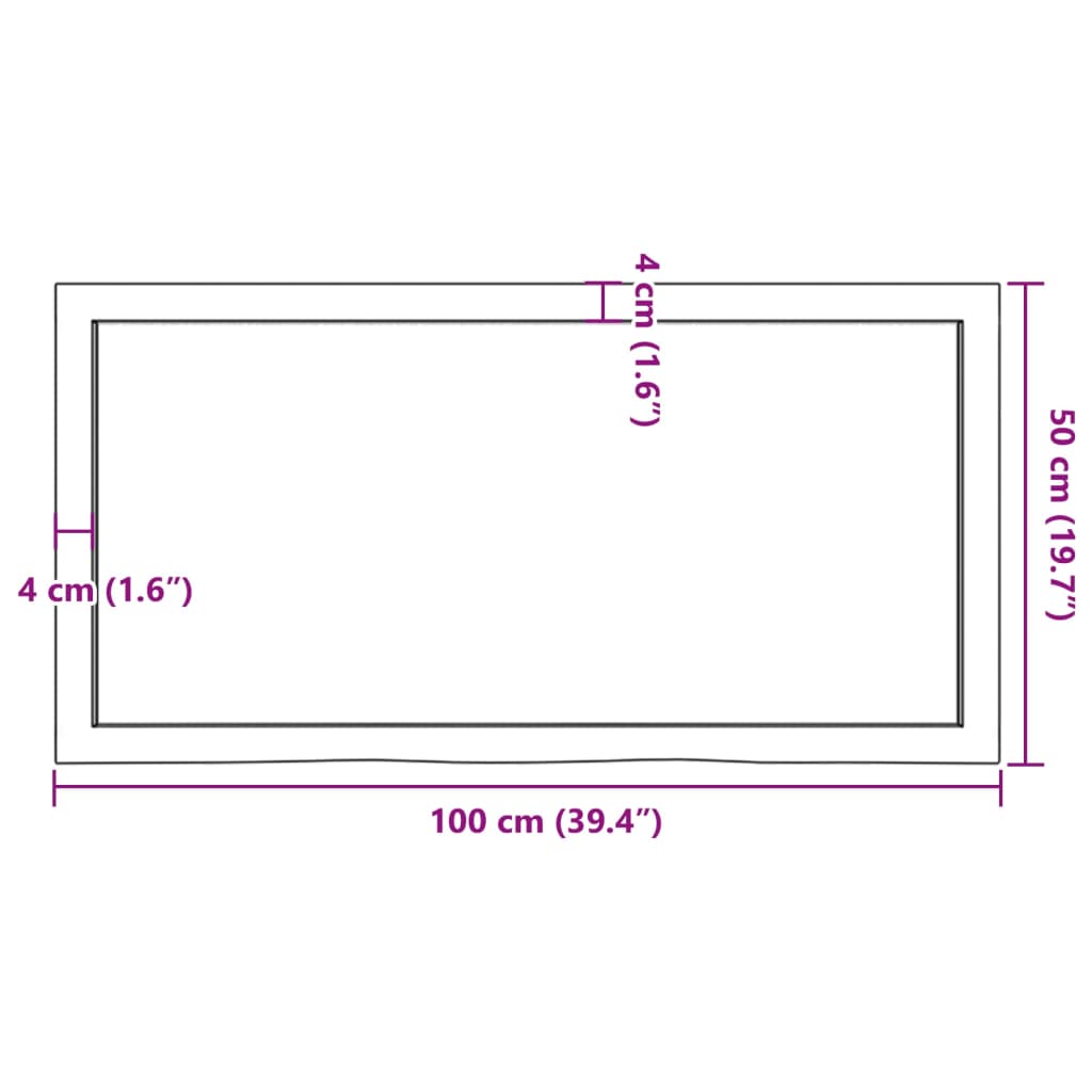 Wastafelblad 100x50x(2-4) cm behandeld massief hout donkerbruin