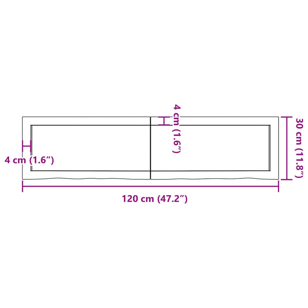 Wastafelblad 120x30x(2-6) cm behandeld massief hout donkerbruin