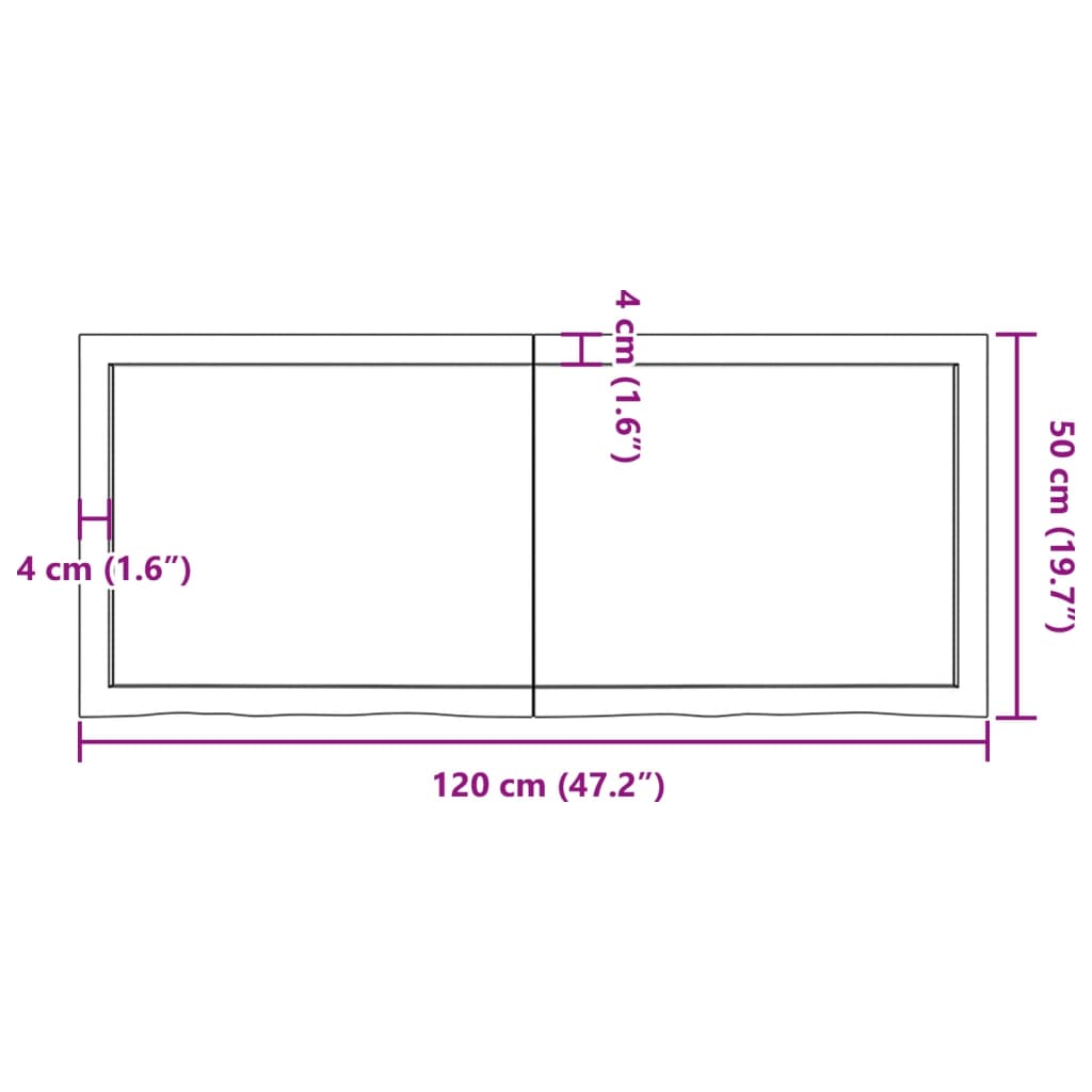 Wastafelblad 120x50x(2-6) cm behandeld massief hout donkerbruin