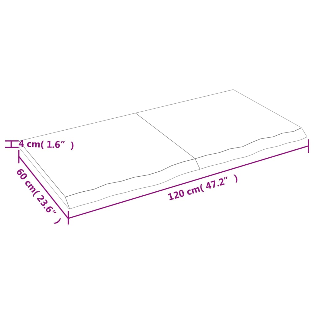 Wastafelblad 120x60x(2-4) cm behandeld massief hout donkerbruin