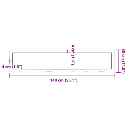 Wastafelblad 140x30x(2-4) cm behandeld massief hout donkerbruin