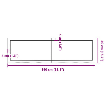 Wastafelblad 140x40x(2-4) cm behandeld massief hout donkerbruin