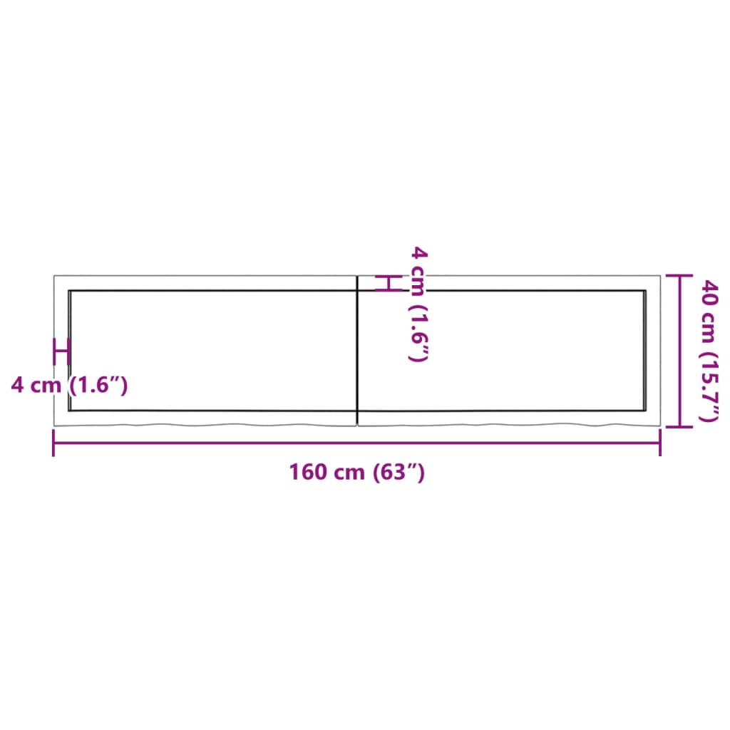 Wastafelblad 160x40x(2-4) cm behandeld massief hout donkerbruin