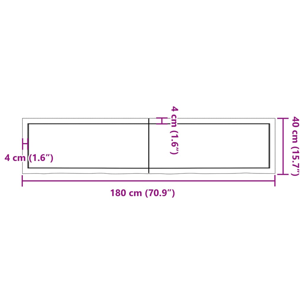 Wastafelblad 180x40x(2-4) cm behandeld massief hout donkerbruin