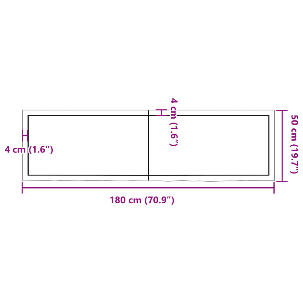 Wastafelblad 180x50x(2-4) cm behandeld massief hout donkerbruin