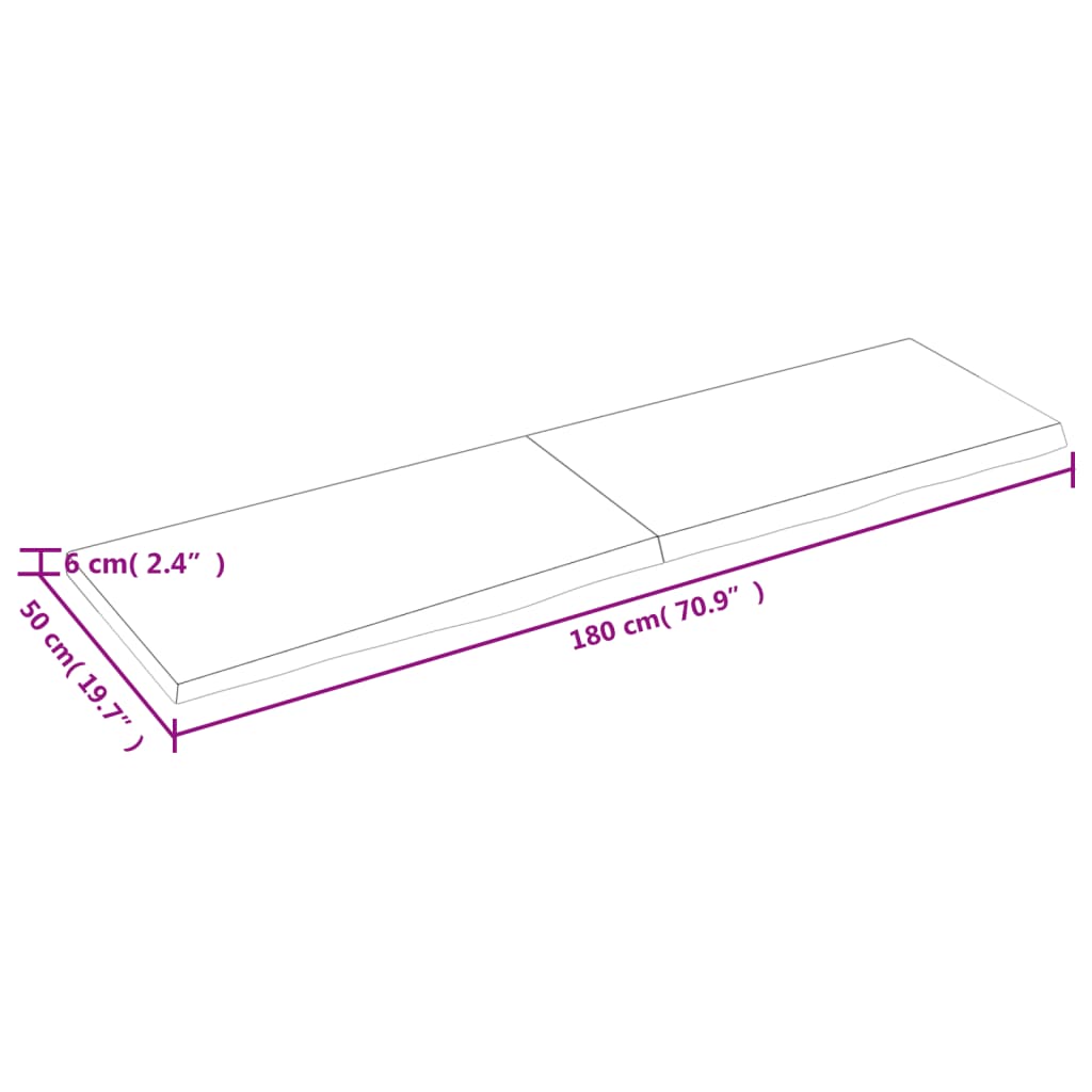 Wastafelblad 180x50x(2-6) cm behandeld massief hout donkerbruin