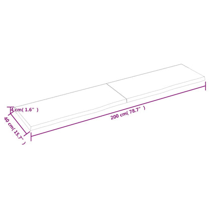 Wastafelblad 200x40x(2-4) cm behandeld massief hout donkerbruin