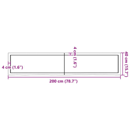 Wastafelblad 200x40x(2-4) cm behandeld massief hout donkerbruin