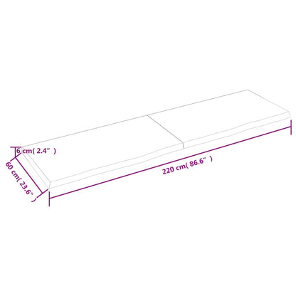 Wastafelblad 220x60x(2-6) cm behandeld massief hout donkerbruin