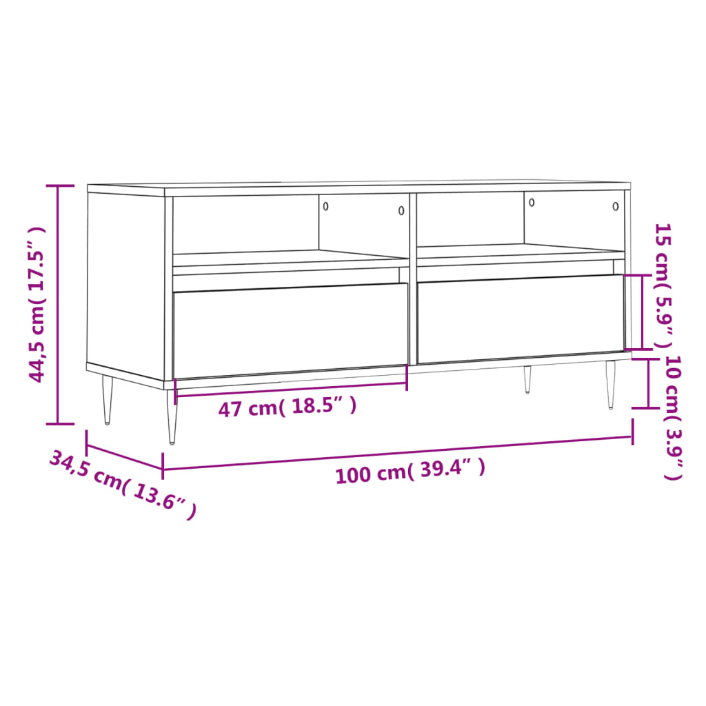 Tv-meubel 100x34,5x44,5 cm bewerkt hout wit