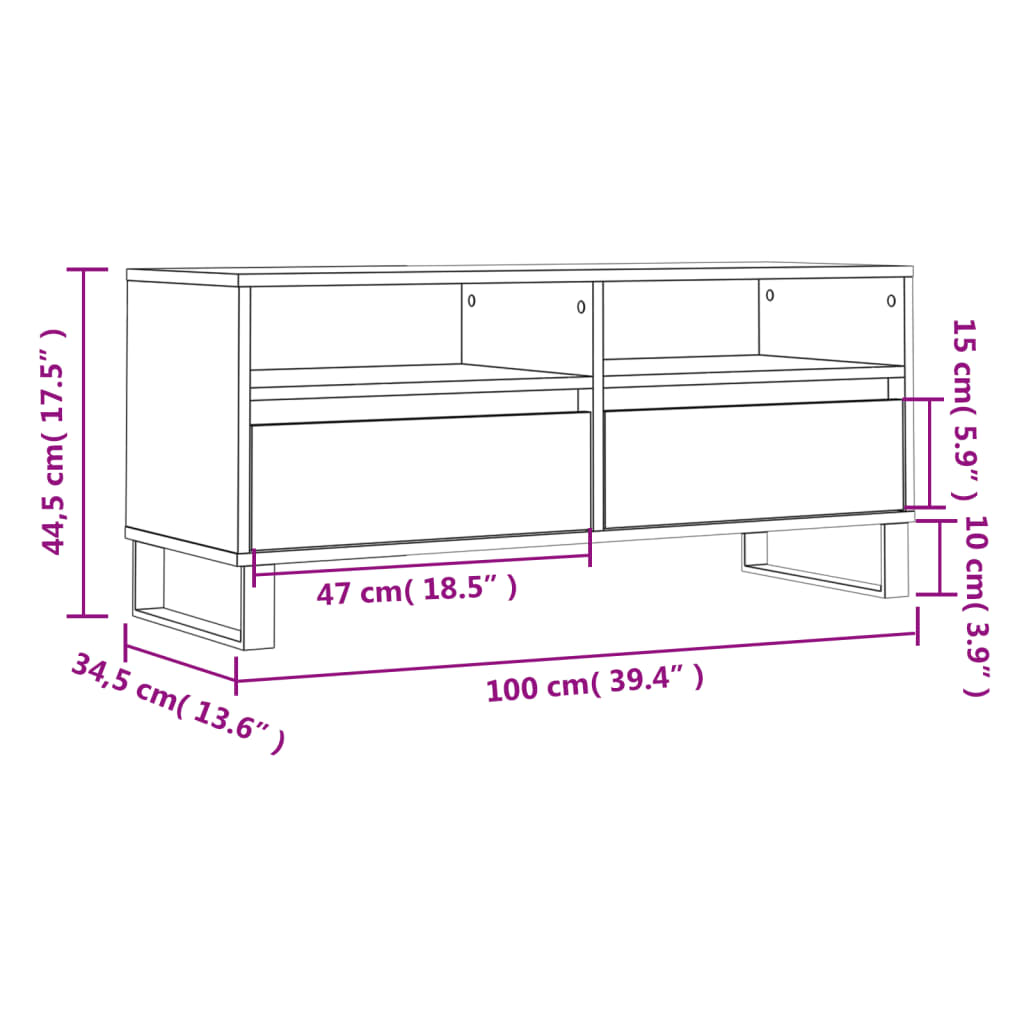 Tv-meubel 100x34,5x44,5 cm bewerkt hout wit