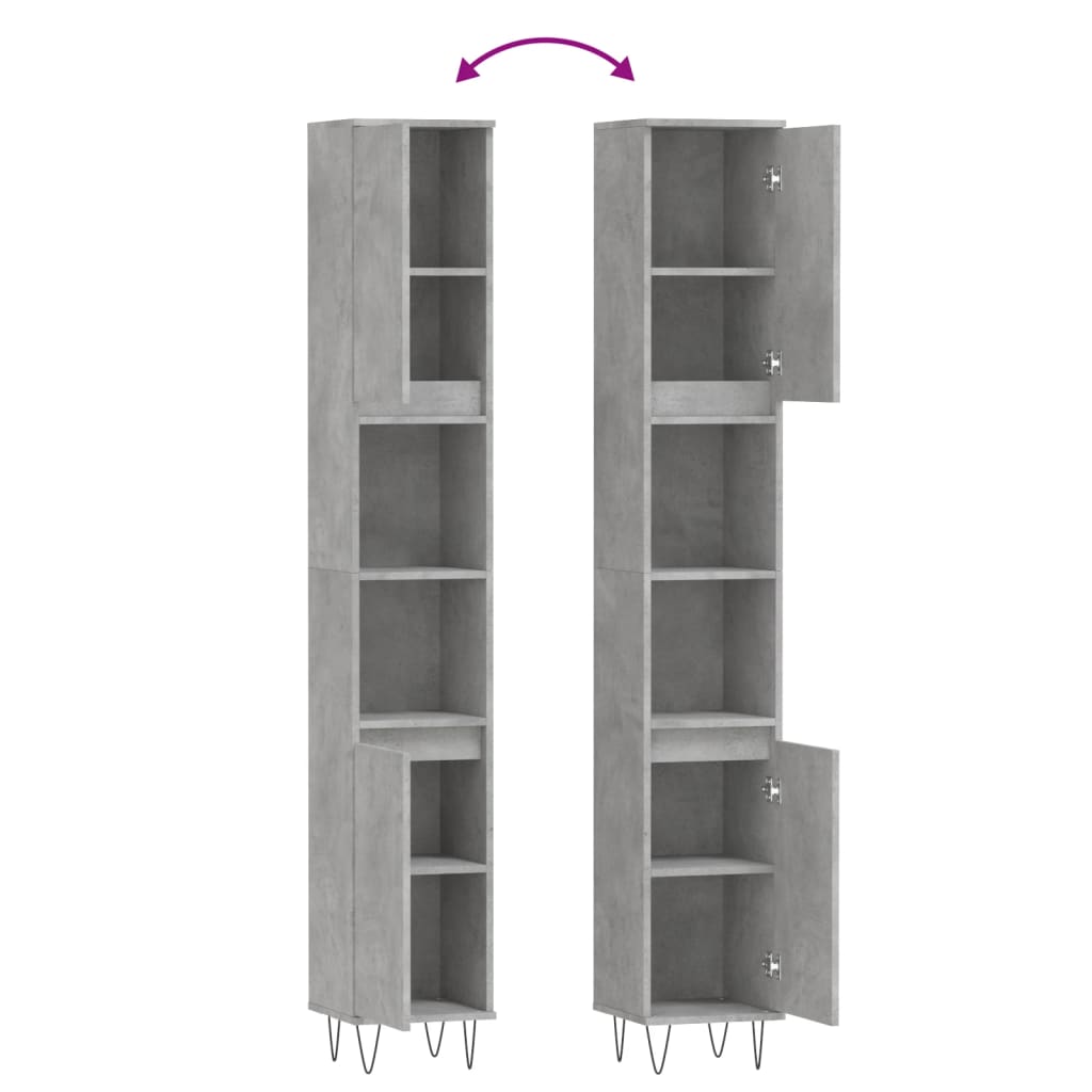 Badkamerkast 30x30x190 cm bewerkt hout betongrijs