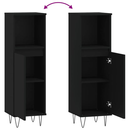 Badkamerkast 30x30x100 cm bewerkt hout zwart