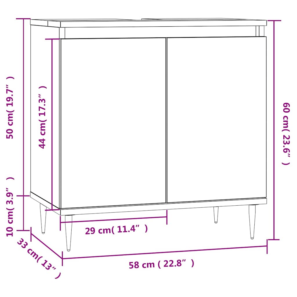 Badkamerkast 58x33x60 cm bewerkt hout wit