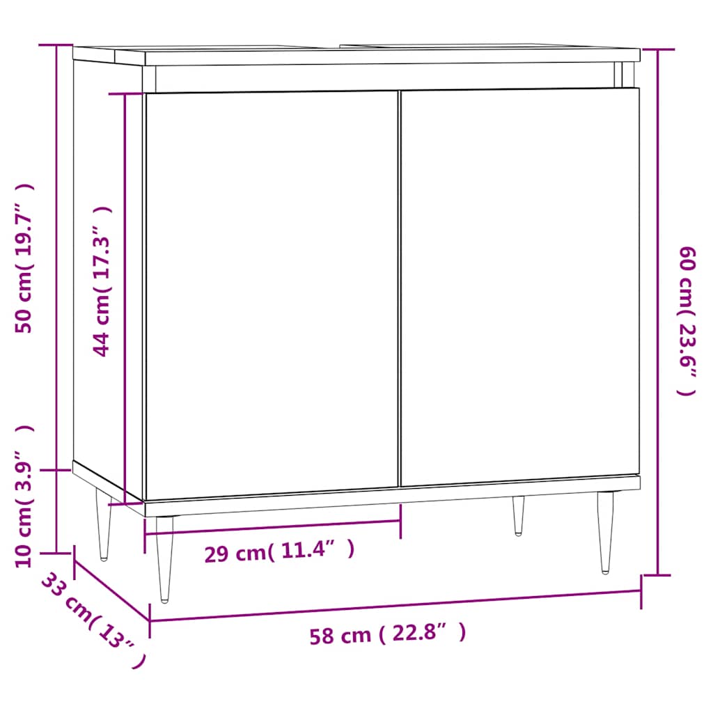 Badkamerkast 58x33x60 cm bewerkt hout sonoma eikenkleurig