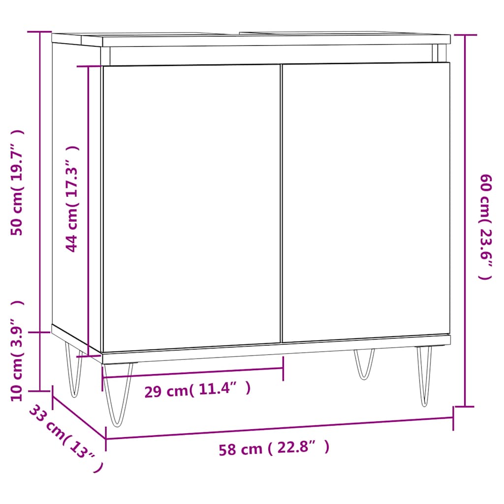 Badkamerkast 58x33x60 cm bewerkt hout wit