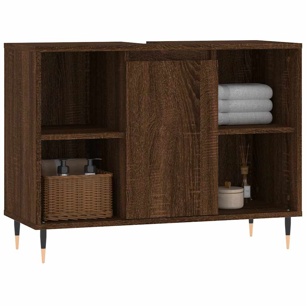 Badkamerkast 80x33x60 cm bewerkt hout bruin eikenkleur