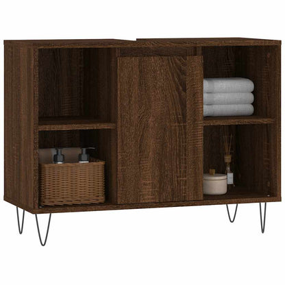 Badkamerkast 80x33x60 cm bewerkt hout bruin eikenkleur