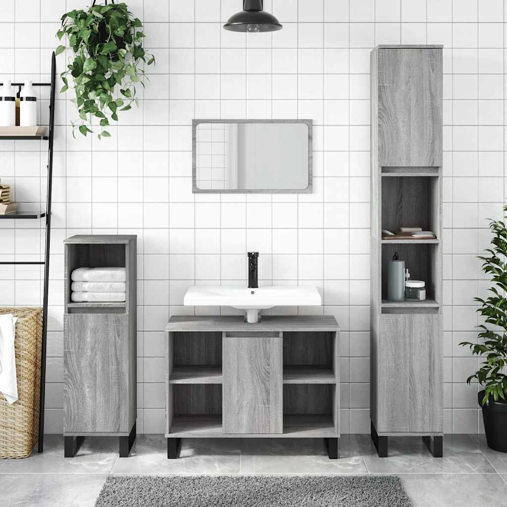 Badkamerkast 80x33x60 cm bewerkt hout grijs sonoma eikenkleurig