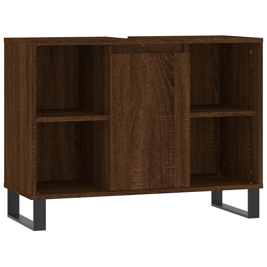 Badkamerkast 80x33x60 cm bewerkt hout bruin eikenkleur