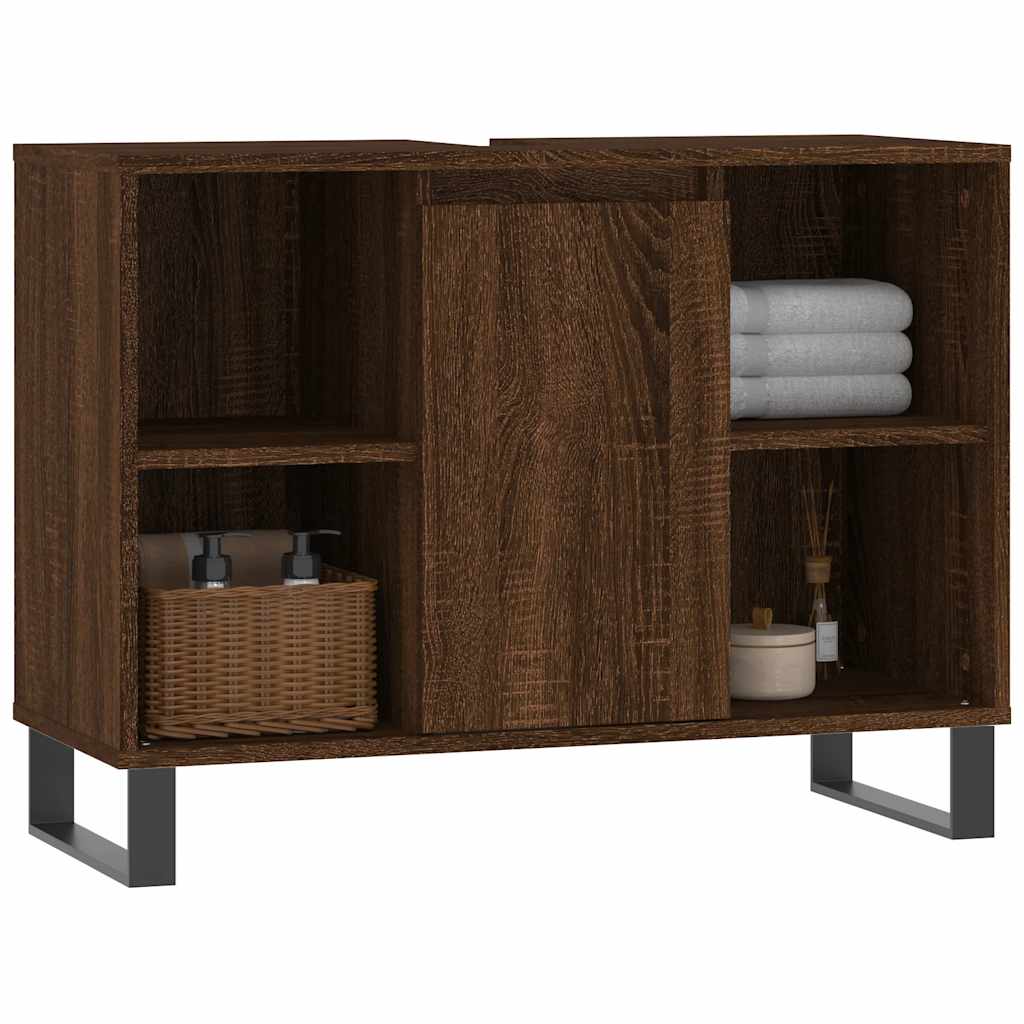 Badkamerkast 80x33x60 cm bewerkt hout bruin eikenkleur