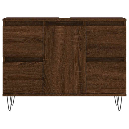 Badkamerkast 80x33x60 cm bewerkt hout bruin eikenkleur