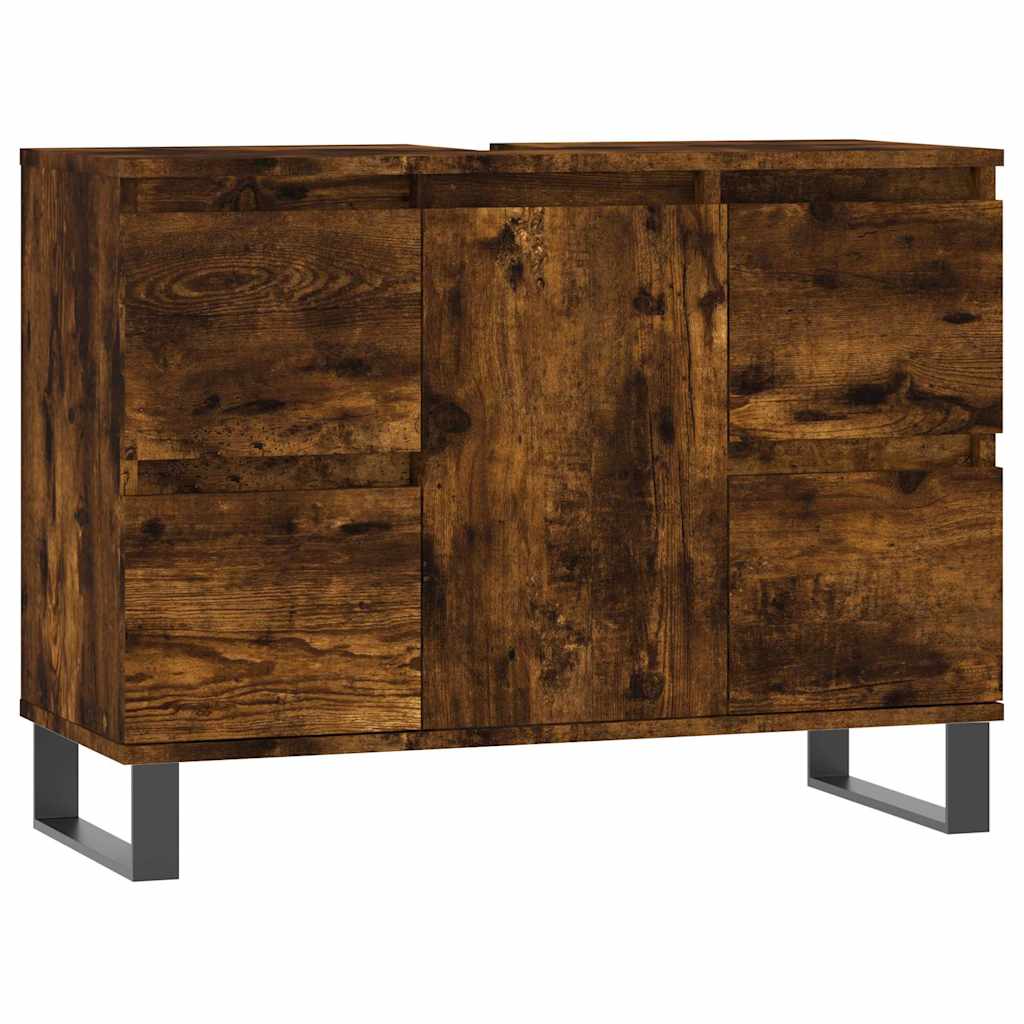 Badkamerkast 80x33x60 cm bewerkt hout gerookt eikenkleurig