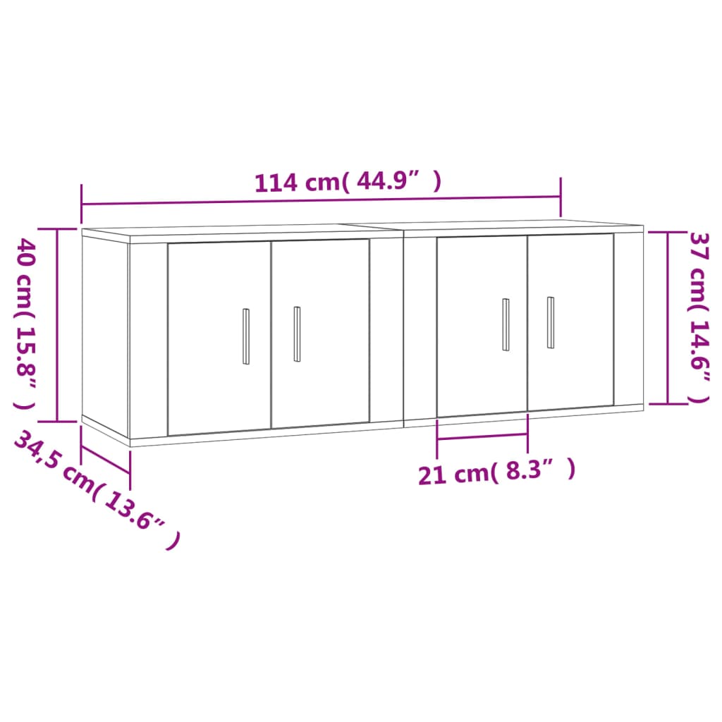 Tv-wandmeubels 2 st 57x34,5x40 cm gerookt eikenkleurig