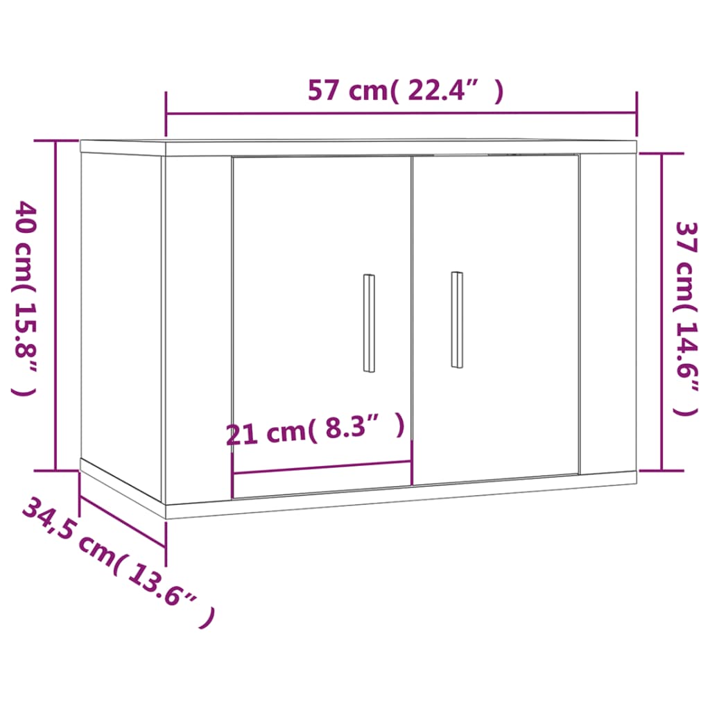 Tv-wandmeubels 2 st 57x34,5x40 cm bruin eikenkleur