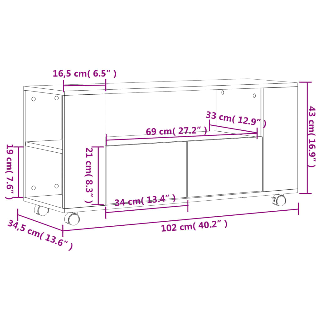 Tv-meubel 102x34,5x43 cm bewerkt hout wit