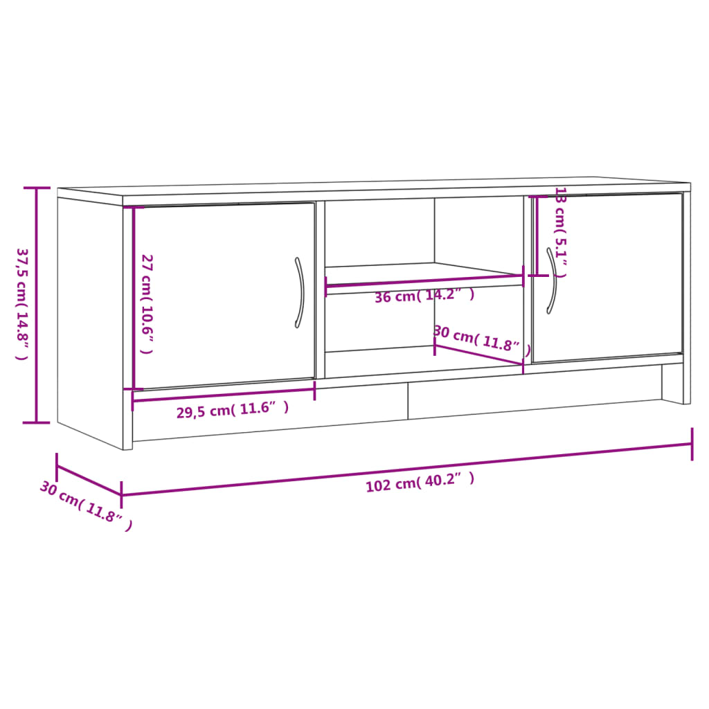 Tv-meubel 102x30x37,5 cm bewerkt hout wit