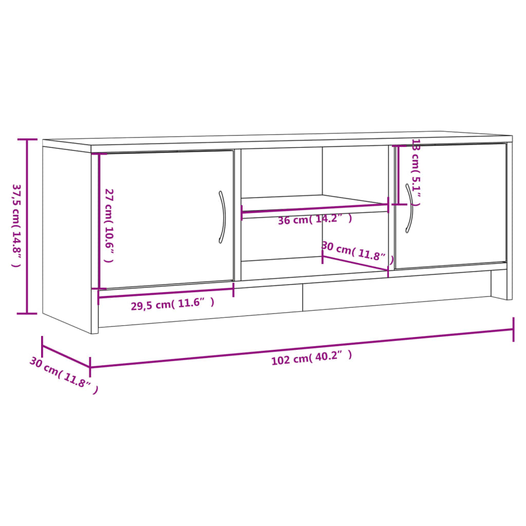 Tv-meubel 102x30x37,5 cm bewerkt hout gerookt eikenkleurig