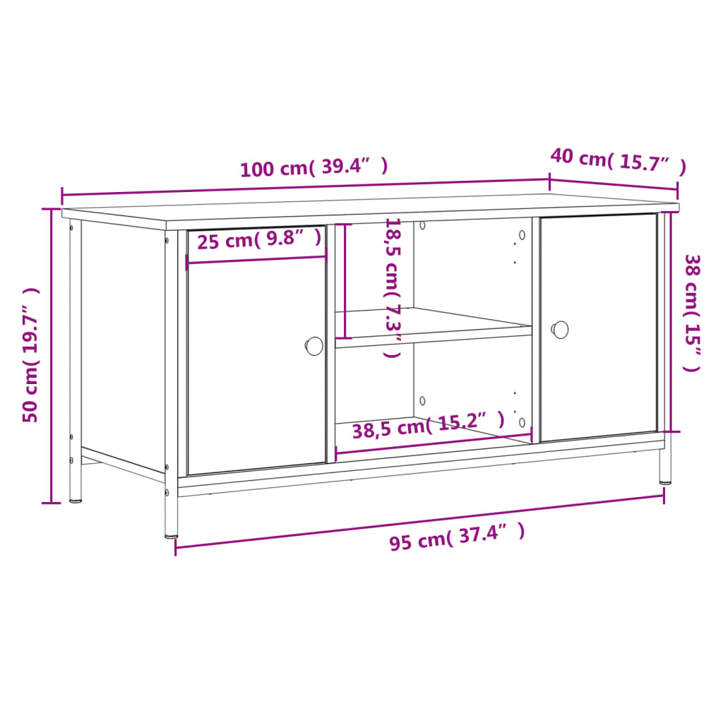 Tv-meubel 100x40x50 cm bewerkt hout zwart