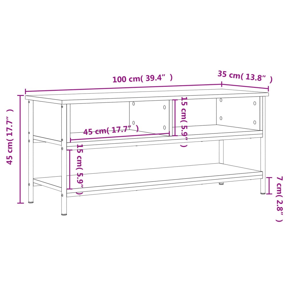 Tv-meubel 100x35x45 cm bewerkt hout gerookt eikenkleurig