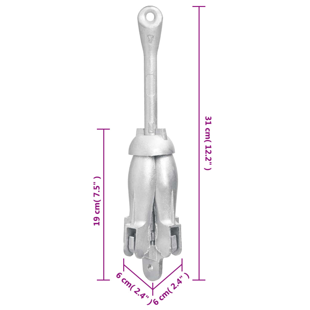 Anker inklapbaar 1,5 kg smeedijzer zilverkleurig