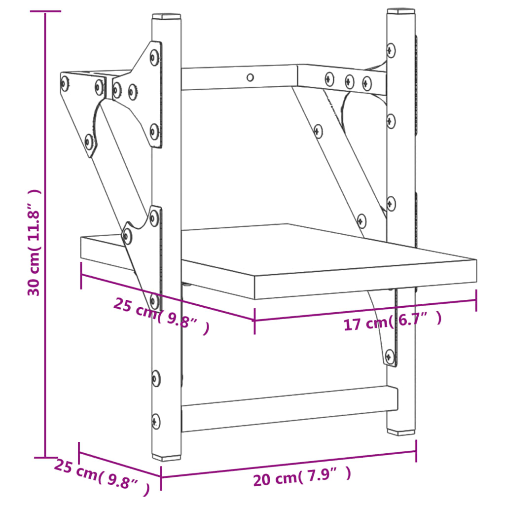 Wandschappen met stangen 2 st 20x25x30 cm zwart